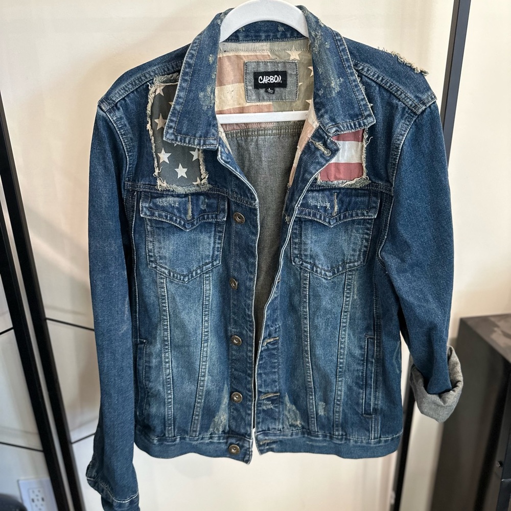 Carbon Men's Jean Jacket with USA Flag